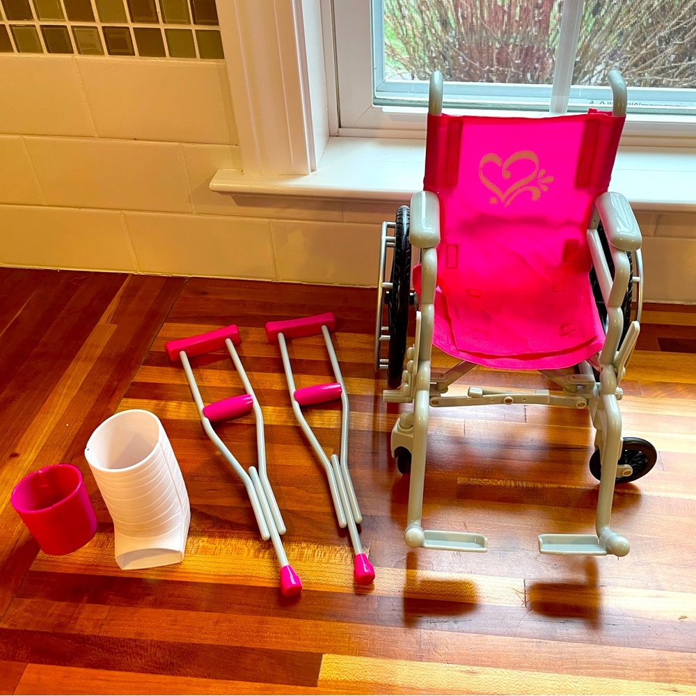 Doll wheelchair and accessories for 18” dolls